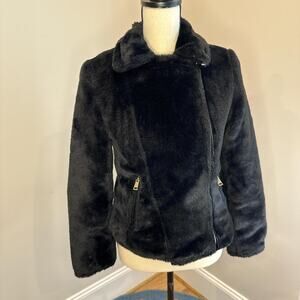 Reversible black faux fur jacket